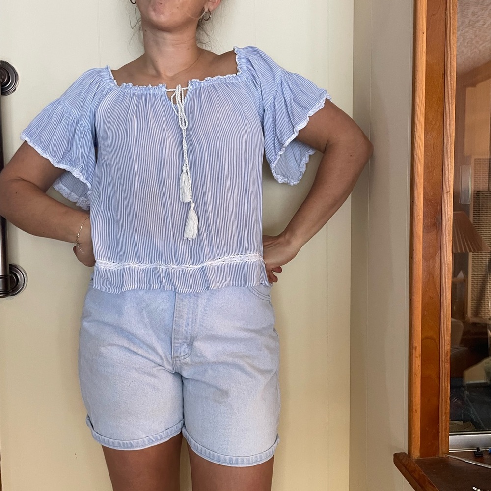 American Eagle Outfitters Light Blue Peasant Blouse